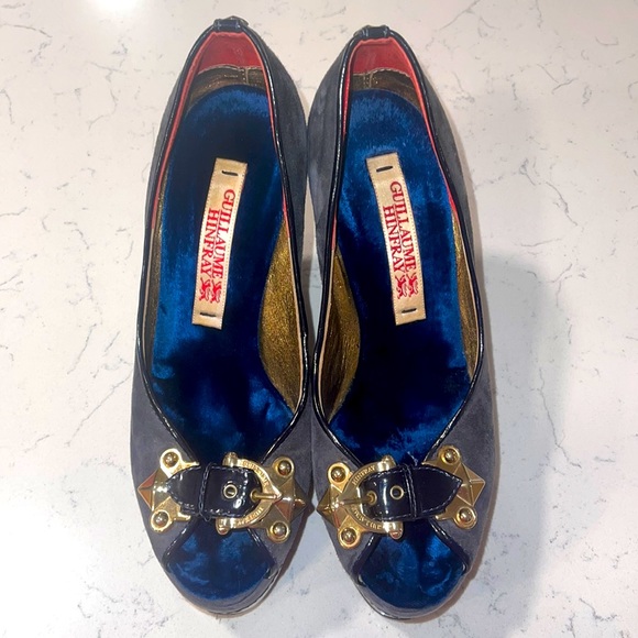 Guillaume Hinfray Blue Gold Suede Platform Shoes - Picture 3 of 11